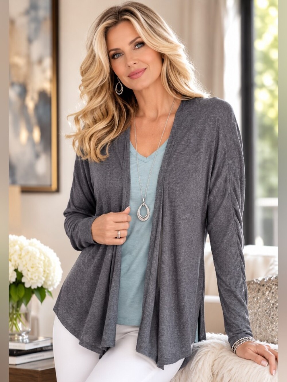🎉SALE Harmony & Balance Heathered Gray Slub Ribbed Cardigan